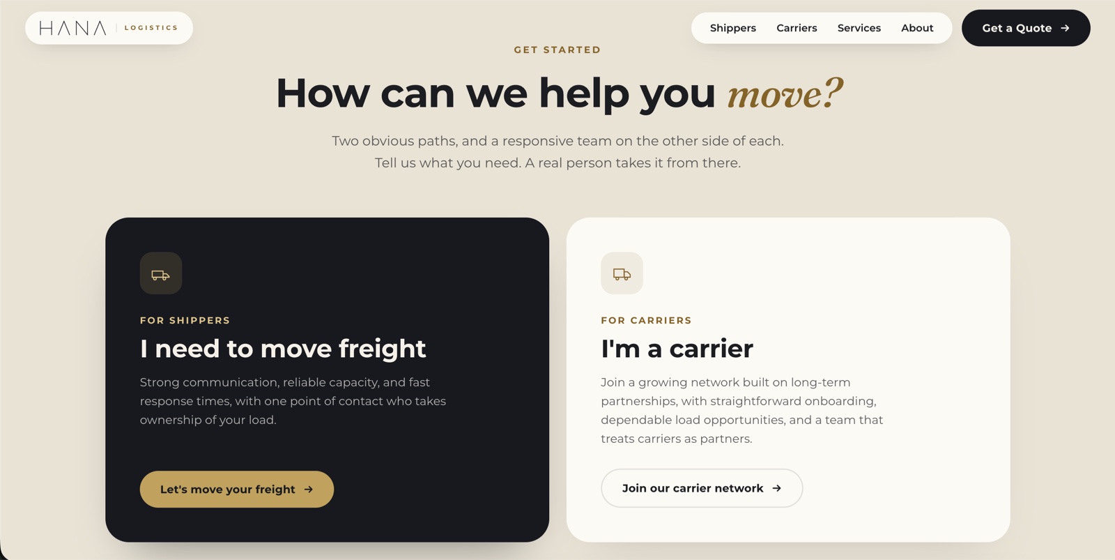 HANA — website screen