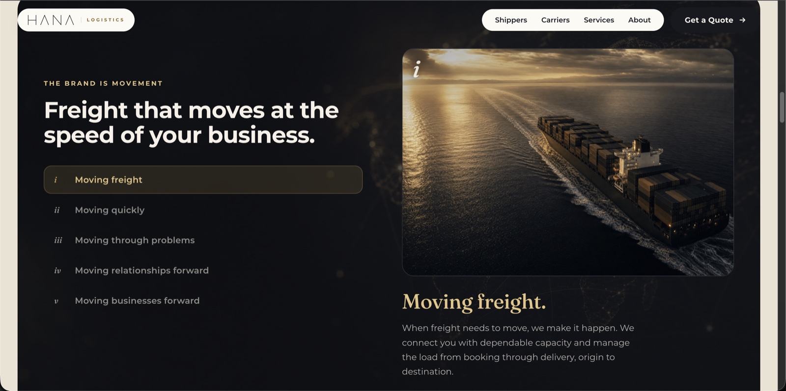 HANA — website screen